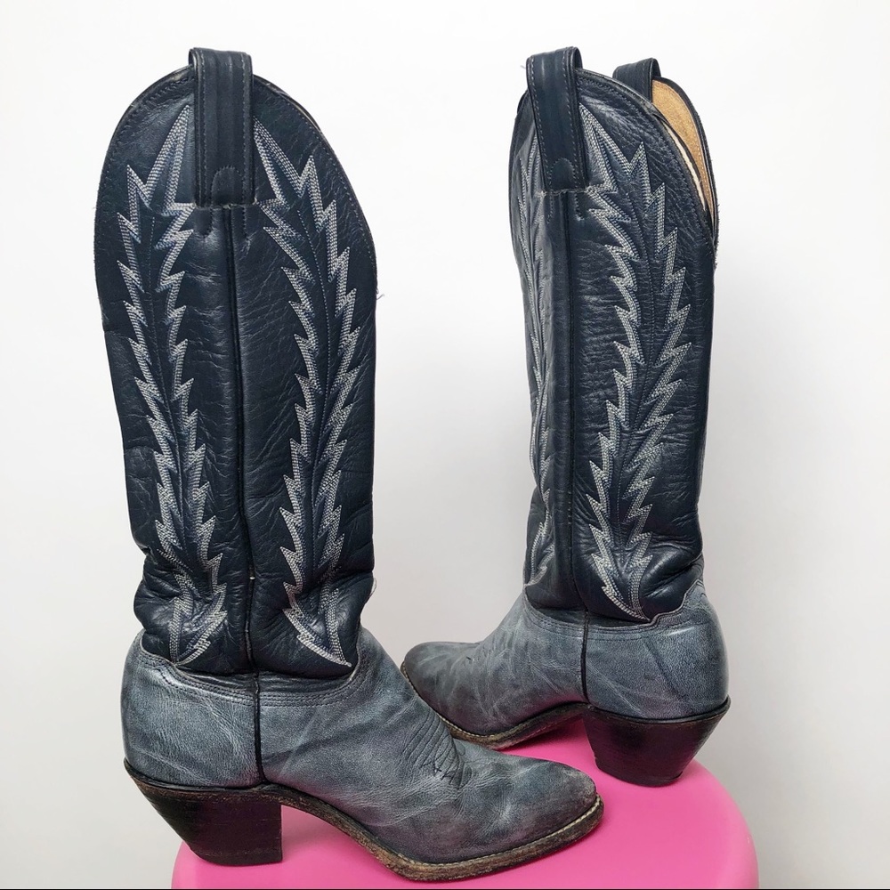 Cowboy cowgirl vintage blue leather tall boots 6
